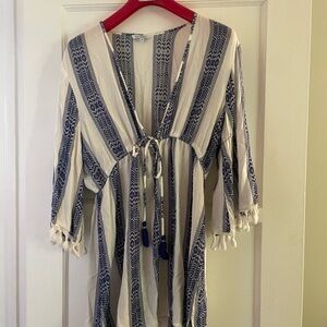 Blue Island Beach Boho Tunic Cover-up in Geometric Print Size XL